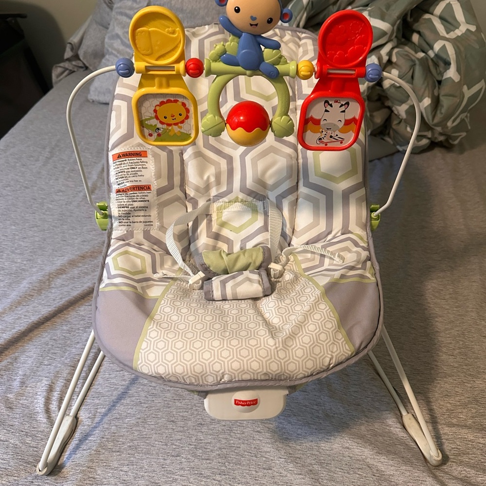 Fisher-Price Gray and White Baby Bouncer with Toys